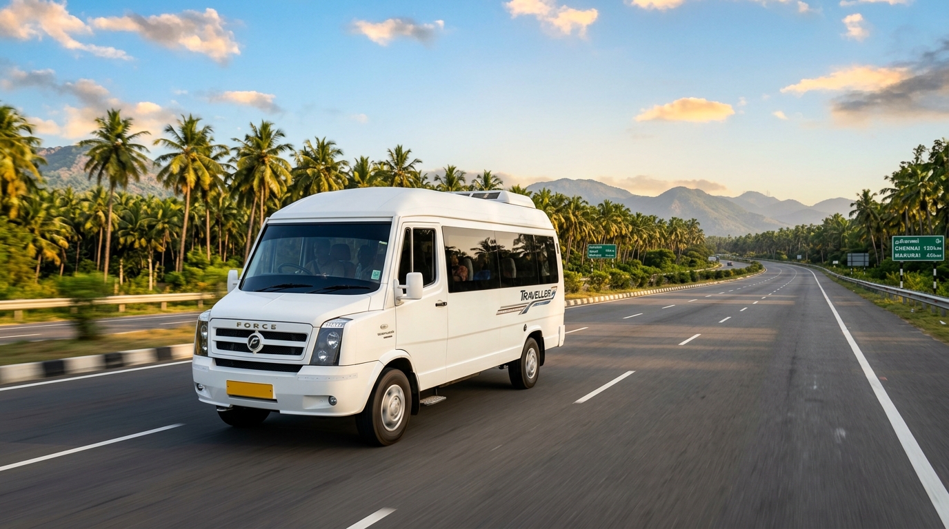 14 Seater Luxury Tempo Traveller on South India Highway